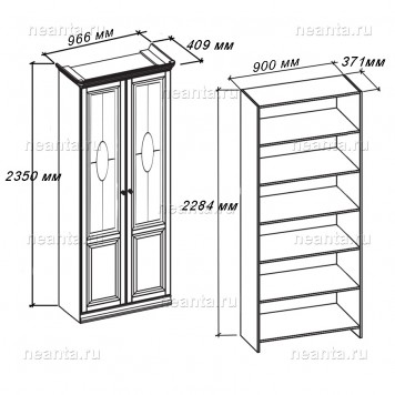 Шкаф для книг 2х дверный МКС 168-89 БЯ